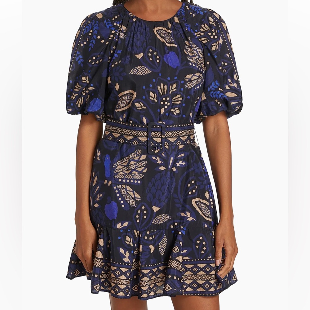 FARM Rio Blue and Tan Floral Mini Dress
